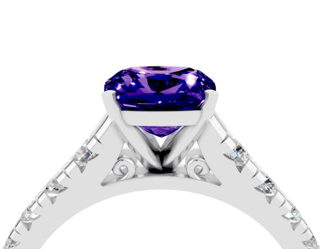 White gold Fancy White Cushion Cut Tanzanite Solitaire Ring with Cathedral Setting and Pavé Band_4