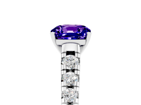 White gold Fancy White Cushion Cut Tanzanite Solitaire Ring with Cathedral Setting and Pavé Band_5