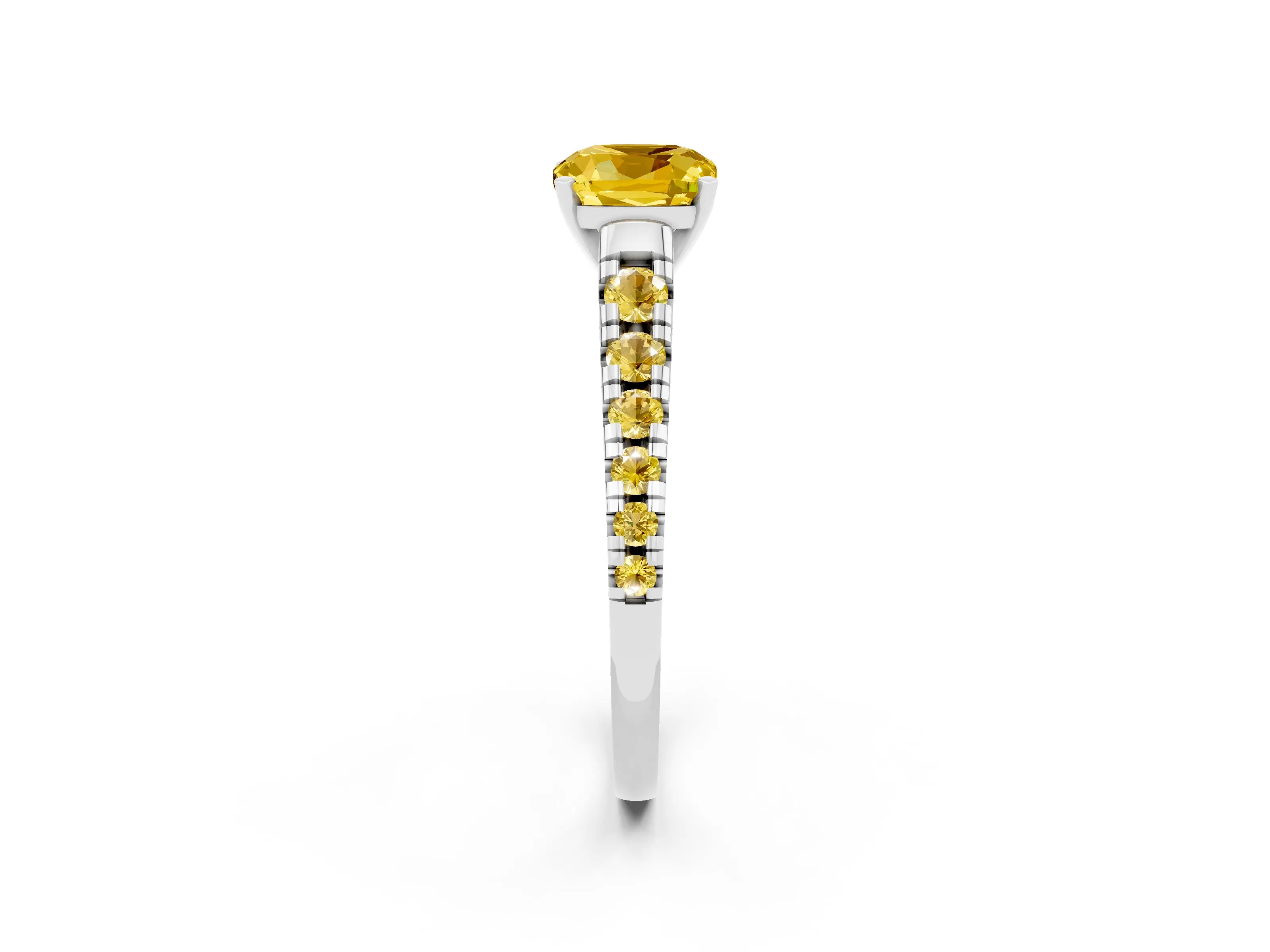 White gold Fancy White Cushion Cut Yellow Sapphire Solitaire Ring with Cathedral Setting and Pavé Band_2