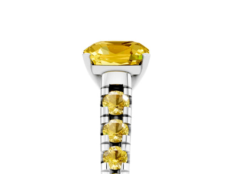 White gold Fancy White Cushion Cut Yellow Sapphire Solitaire Ring with Cathedral Setting and Pavé Band_5