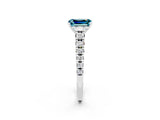 White gold Fancy White Emerald Cut Blue Topaz Solitaire Ring with Cathedral Setting and Pavé Band_2