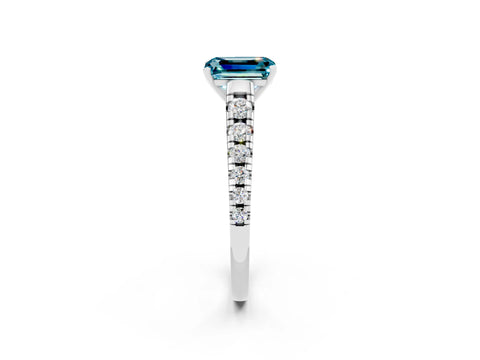 White gold Fancy White Emerald Cut Blue Topaz Solitaire Ring with Cathedral Setting and Pavé Band_2