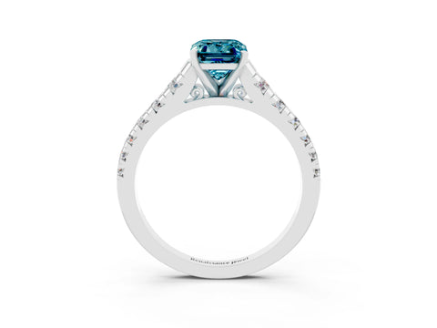 White gold Fancy White Emerald Cut Blue Topaz Solitaire Ring with Cathedral Setting and Pavé Band_3