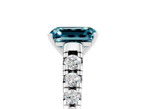 White gold Fancy White Emerald Cut Blue Topaz Solitaire Ring with Cathedral Setting and Pavé Band_5