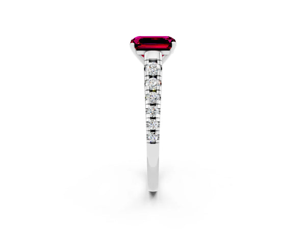 White gold Emerald Cut Garnet Cathedral Solitaire Ring with Round  Pavé Band