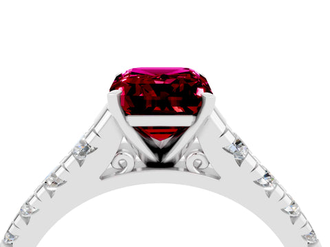White gold Fancy White Emerald Cut Garnet Solitaire Ring with Cathedral Setting and Pavé Band_4