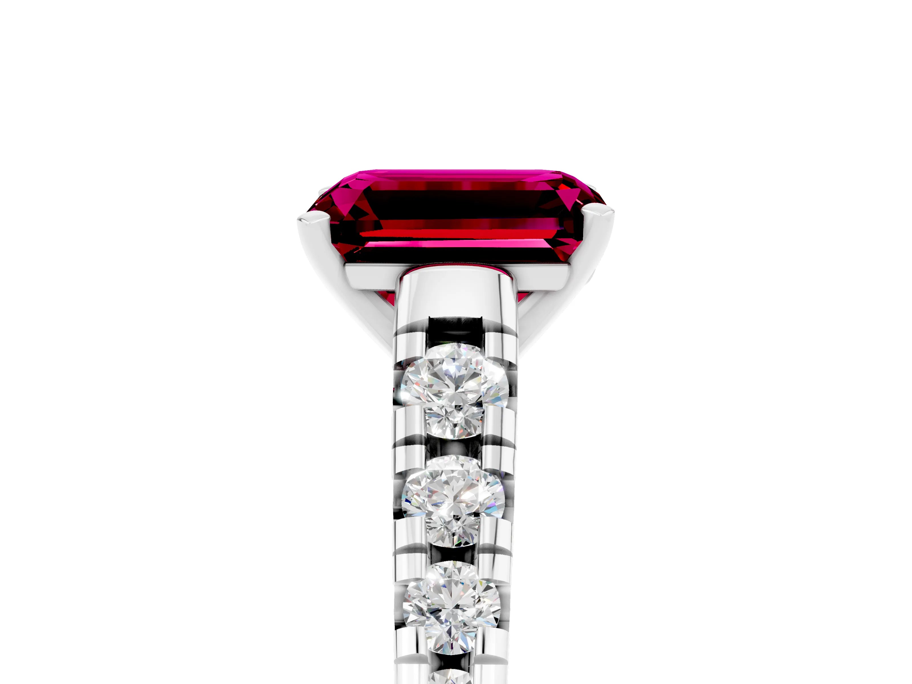 White gold Fancy White Emerald Cut Garnet Solitaire Ring with Cathedral Setting and Pavé Band_5