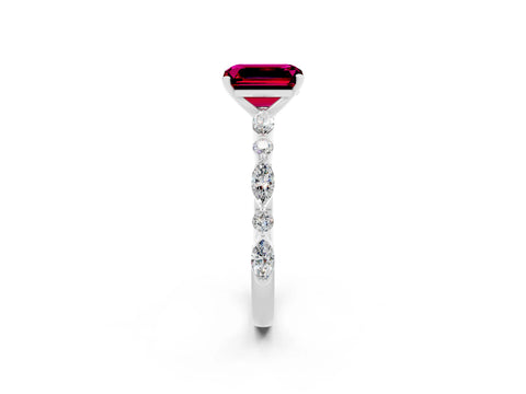 White gold Fancy White Emerald Cut Garnet Solitaire with Side Stones on a Pavé Band and Four-Prong Setting_2