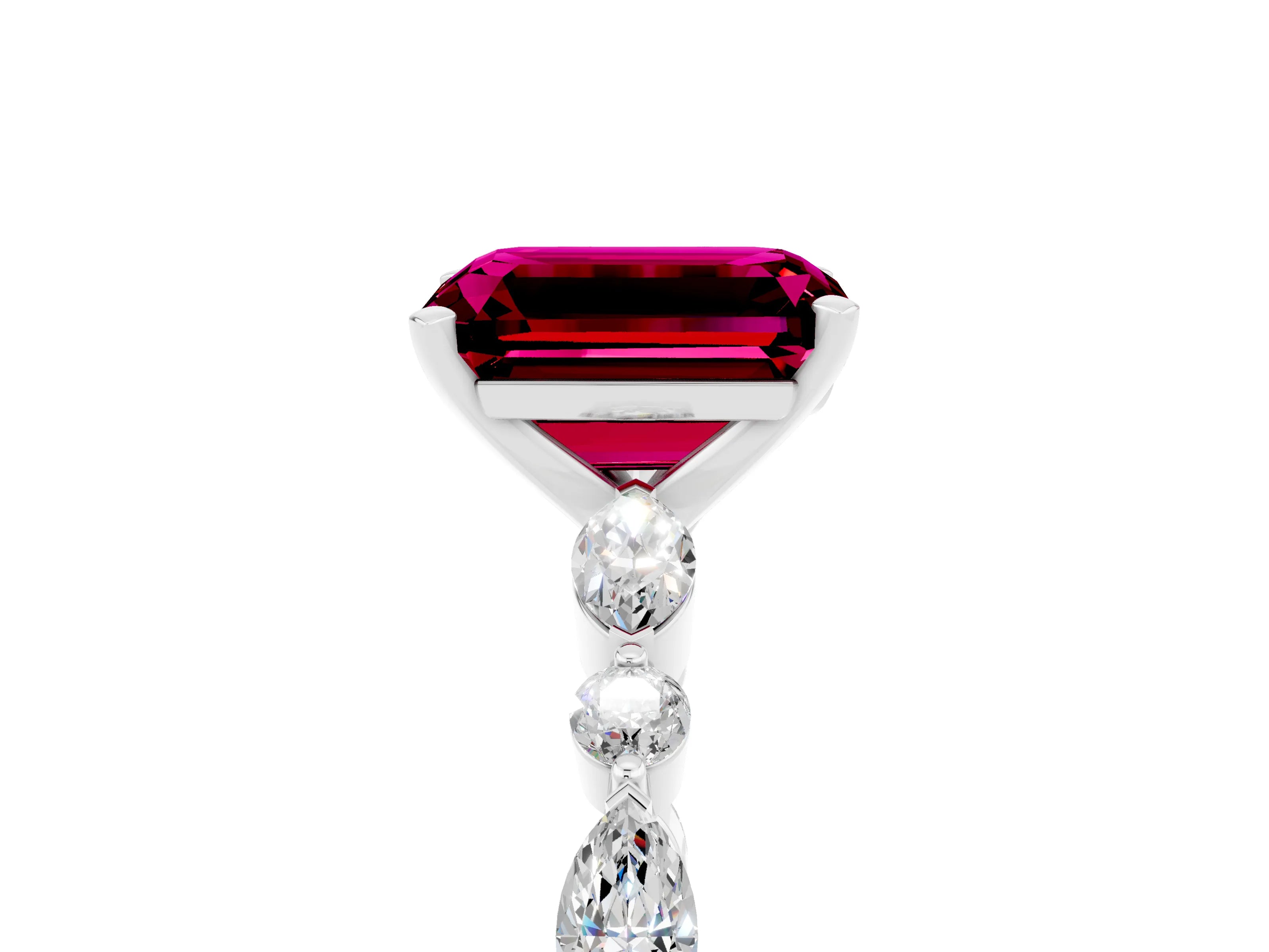 White gold Fancy White Emerald Cut Garnet Solitaire with Side Stones on a Pavé Band and Four-Prong Setting_5