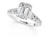 White gold Fancy White Emerald Cut Moissanite Solitaire Ring with Cathedral Setting and Pavé Band_1