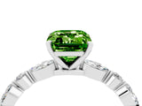 White gold Fancy White Emerald Cut Peridot Solitaire with Side Stones on a Pavé Band and Four-Prong Setting_4