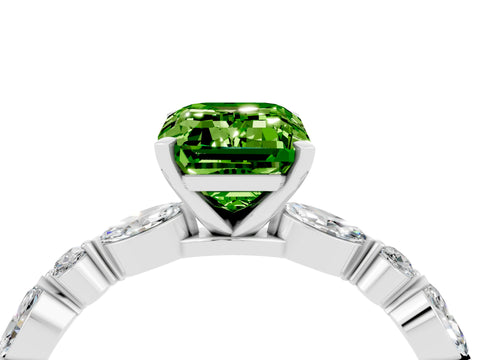 White gold Fancy White Emerald Cut Peridot Solitaire with Side Stones on a Pavé Band and Four-Prong Setting_4