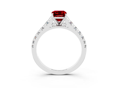 White gold Fancy White Emerald Cut Ruby Solitaire Ring with Cathedral Setting and Pavé Band_3