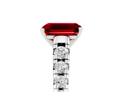 White gold Fancy White Emerald Cut Ruby Solitaire Ring with Cathedral Setting and Pavé Band_5