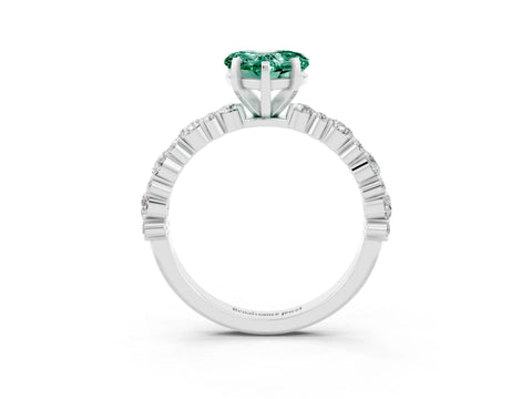White gold Fancy White Heart Cut Green Sapphire Solitaire with Side Stones, Pave Band, Four-Prong Setting_3