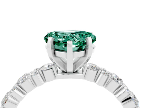 White gold Fancy White Heart Cut Green Sapphire Solitaire with Side Stones, Pave Band, Four-Prong Setting_4