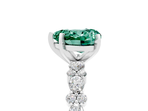 White gold Fancy White Heart Cut Green Sapphire Solitaire with Side Stones, Pave Band, Four-Prong Setting_5