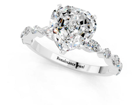 White gold Fancy White Heart Cut Moissanite Solitaire with Side Stones on a Pavé Band and Four-Prong Setting_1