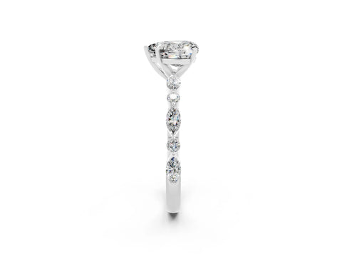 White gold Fancy White Heart Cut Moissanite Solitaire with Side Stones on a Pavé Band and Four-Prong Setting_2