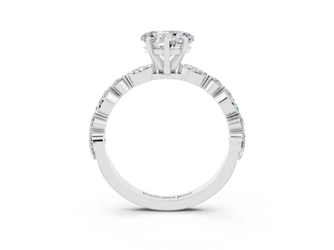 White gold Fancy White Heart Cut Moissanite Solitaire with Side Stones on a Pavé Band and Four-Prong Setting_3