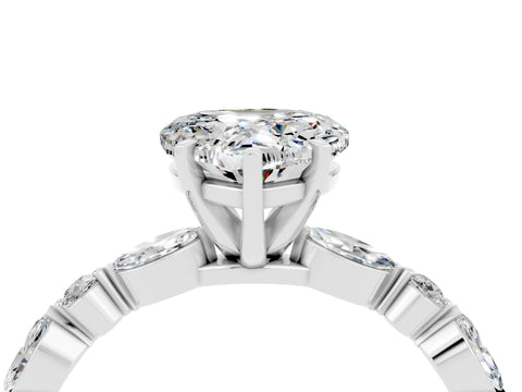 White gold Fancy White Heart Cut Moissanite Solitaire with Side Stones on a Pavé Band and Four-Prong Setting_4