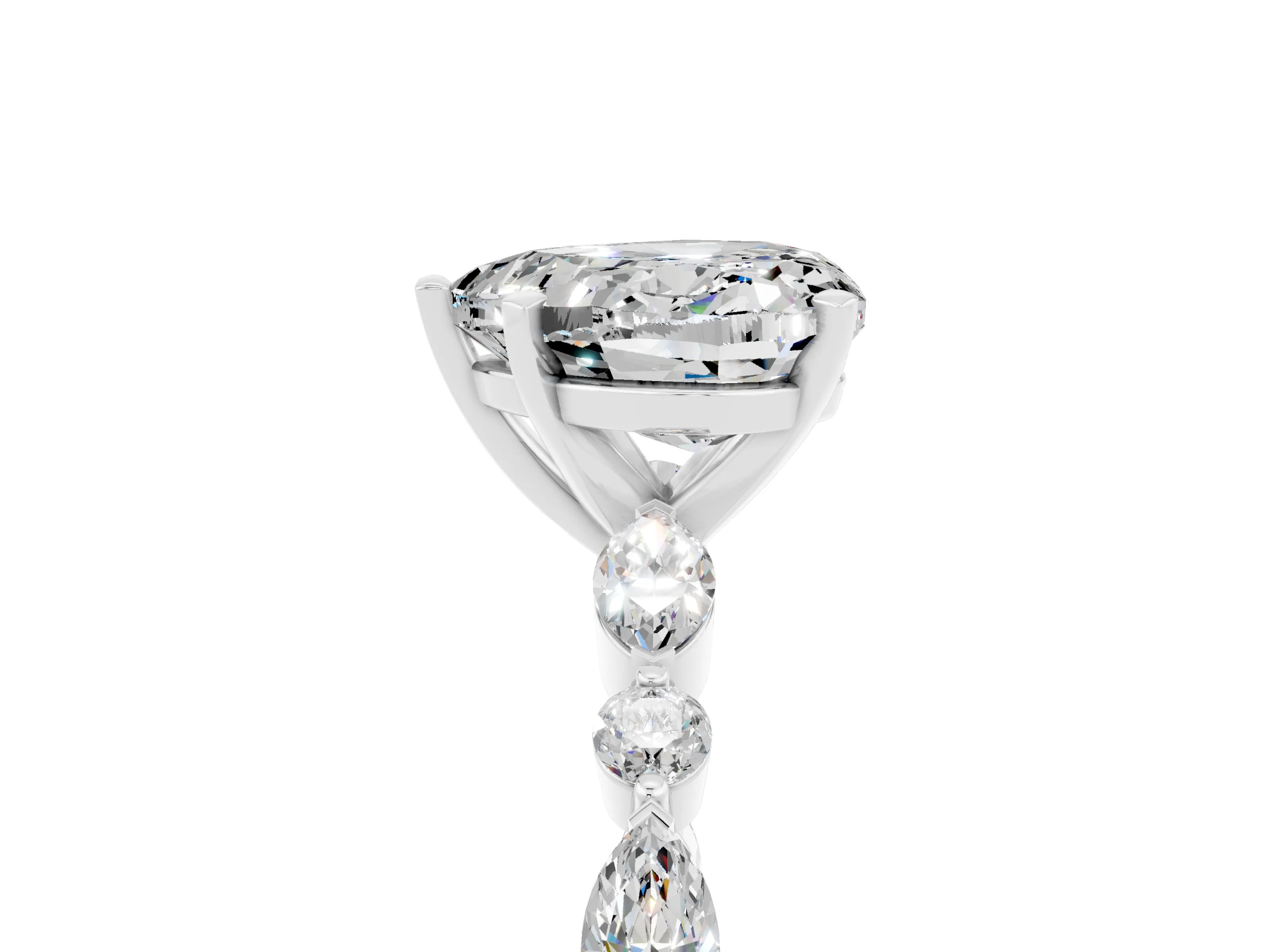 White gold Fancy White Heart Cut Moissanite Solitaire with Side Stones on a Pavé Band and Four-Prong Setting_5