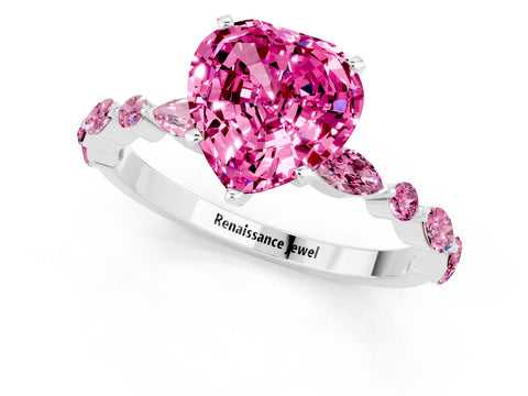 White gold Fancy White Heart Cut Pink Sapphire Solitaire with Side Stones on a Pavé Band and Four-Prong Setting_1
