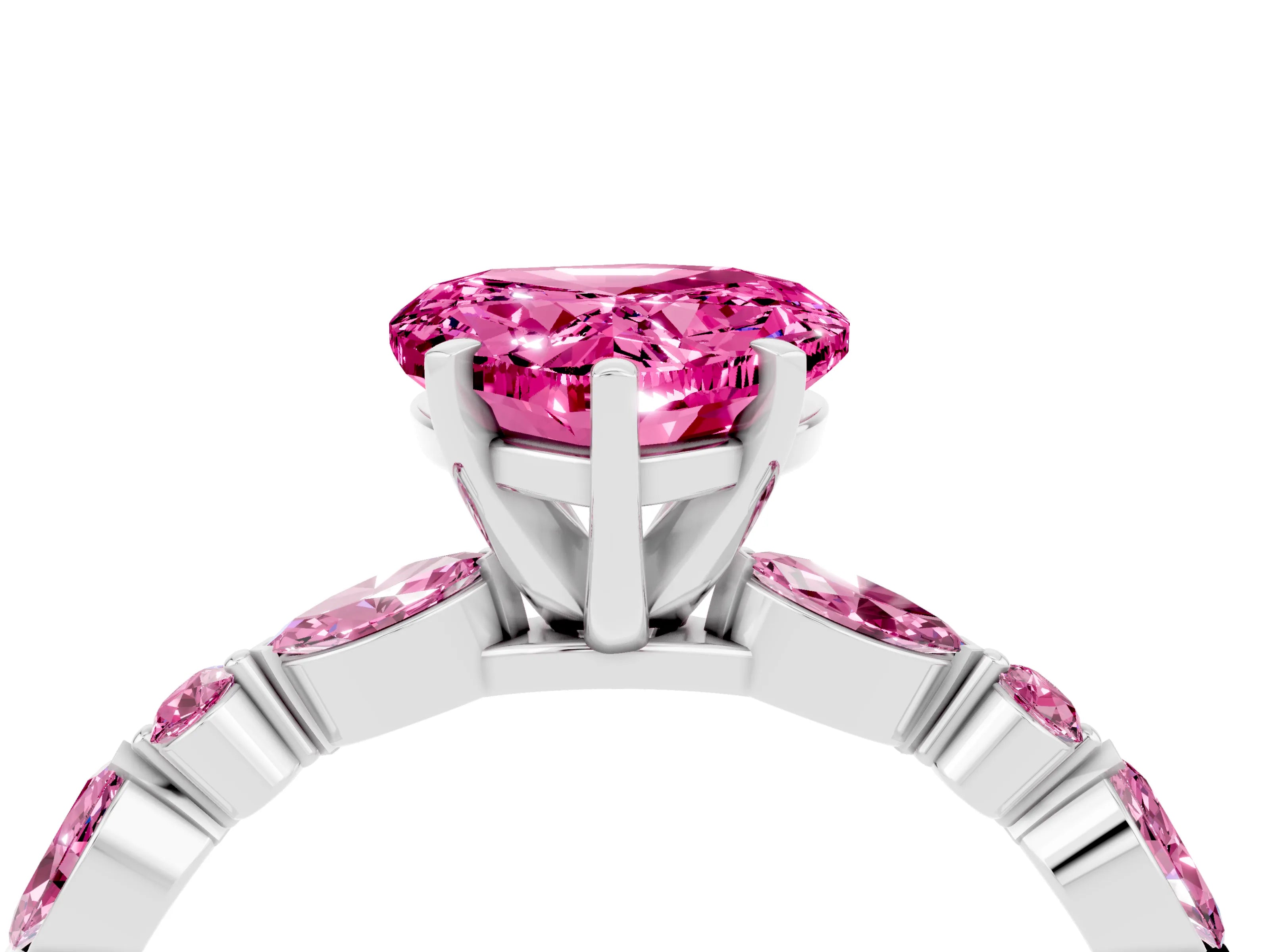 White gold Fancy White Heart Cut Pink Sapphire Solitaire with Side Stones on a Pavé Band and Four-Prong Setting_4