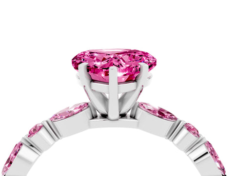 White gold Fancy White Heart Cut Pink Sapphire Solitaire with Side Stones on a Pavé Band and Four-Prong Setting_4