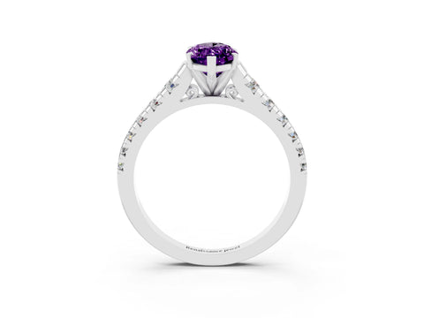 White gold Fancy White Marquise Cut Amethyst Solitaire Ring with Cathedral Setting and Pavé Band_3