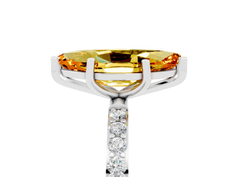 White gold Fancy White Marquise Cut Citrine Solitaire Ring with Pave Band and Four Prong Setting_5
