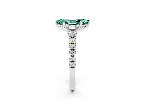 White gold Fancy White Marquise Cut Green Sapphire Solitaire Ring with Cathedral Setting and Pavé Band_2