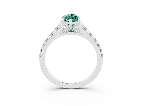 White gold Fancy White Marquise Cut Green Sapphire Solitaire Ring with Cathedral Setting and Pavé Band_3