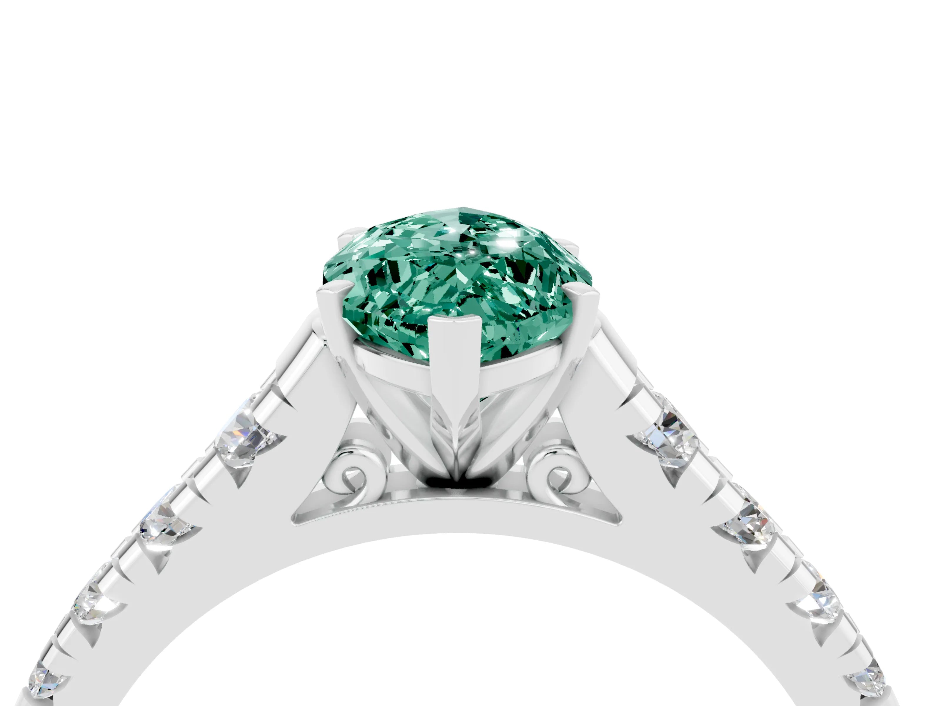White gold Fancy White Marquise Cut Green Sapphire Solitaire Ring with Cathedral Setting and Pavé Band_4