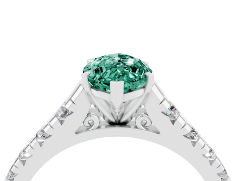 White gold Fancy White Marquise Cut Green Sapphire Solitaire Ring with Cathedral Setting and Pavé Band_4