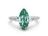 White gold Fancy White Marquise Cut Green Sapphire Solitaire Ring with Cathedral Setting and Pavé Band