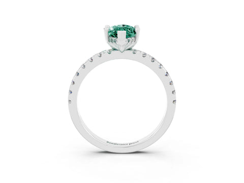 White gold Fancy White Marquise Cut Green Sapphire Solitaire Ring with Pavé Band and Four-Prong Setting_15