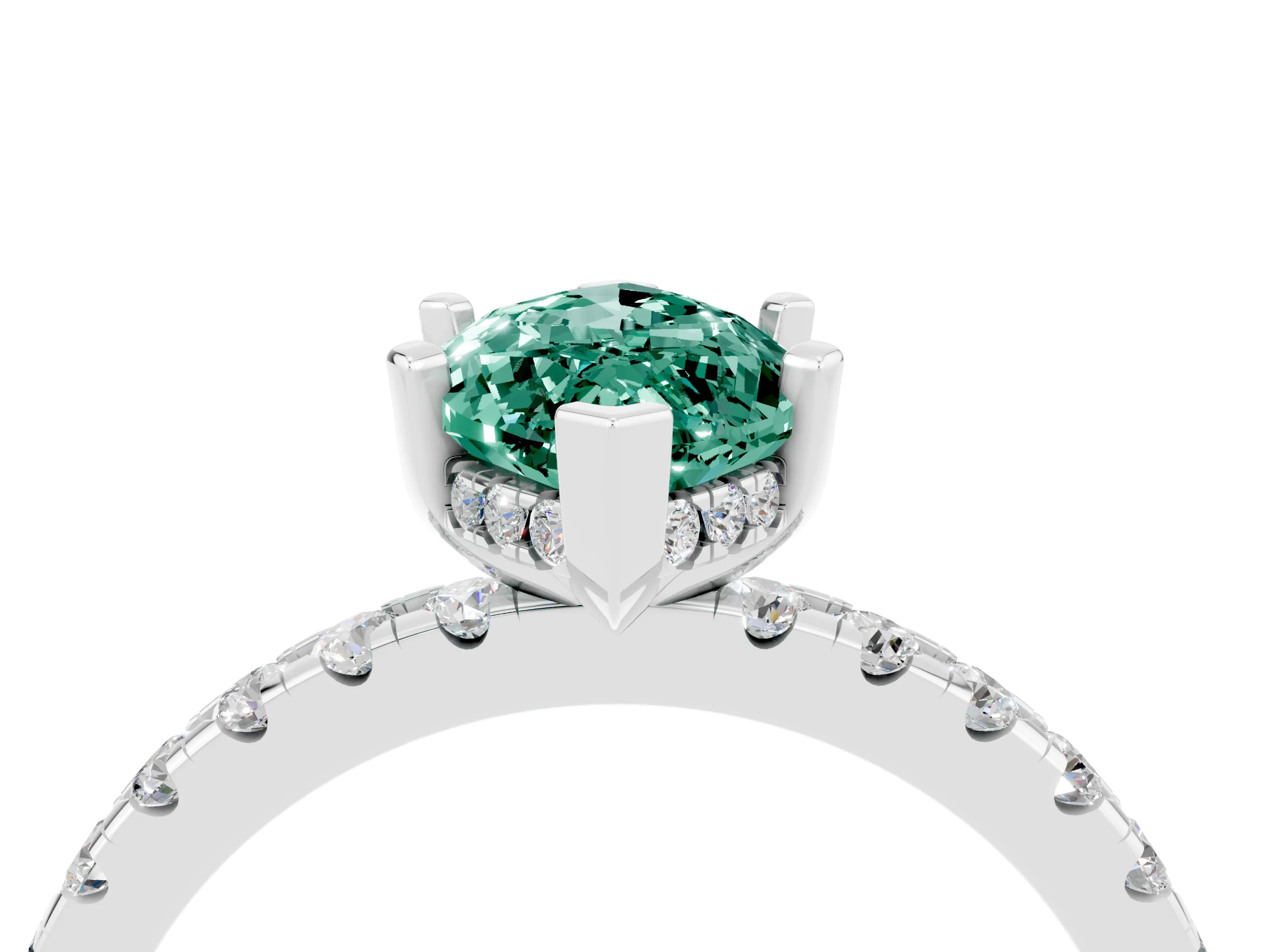 White gold Fancy White Marquise Cut Green Sapphire Solitaire Ring with Pavé Band and Four-Prong Setting_16