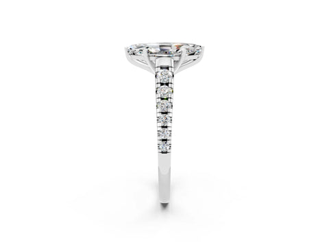 White gold Fancy White Marquise Cut Moissanite Solitaire Ring with Cathedral Setting and Pavé Band_2