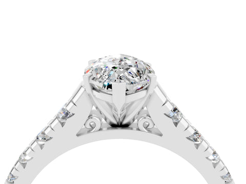 White gold Fancy White Marquise Cut Moissanite Solitaire Ring with Cathedral Setting and Pavé Band_4