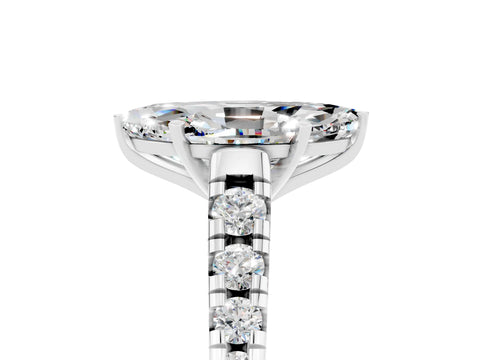 White gold Fancy White Marquise Cut Moissanite Solitaire Ring with Cathedral Setting and Pavé Band_5