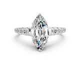 White gold Fancy White Marquise Cut Moissanite Solitaire Ring with Cathedral Setting and Pavé Band