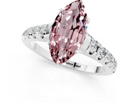 White gold Fancy White Marquise Cut Morganite Solitaire Ring with Cathedral Setting and Pavé Band_1