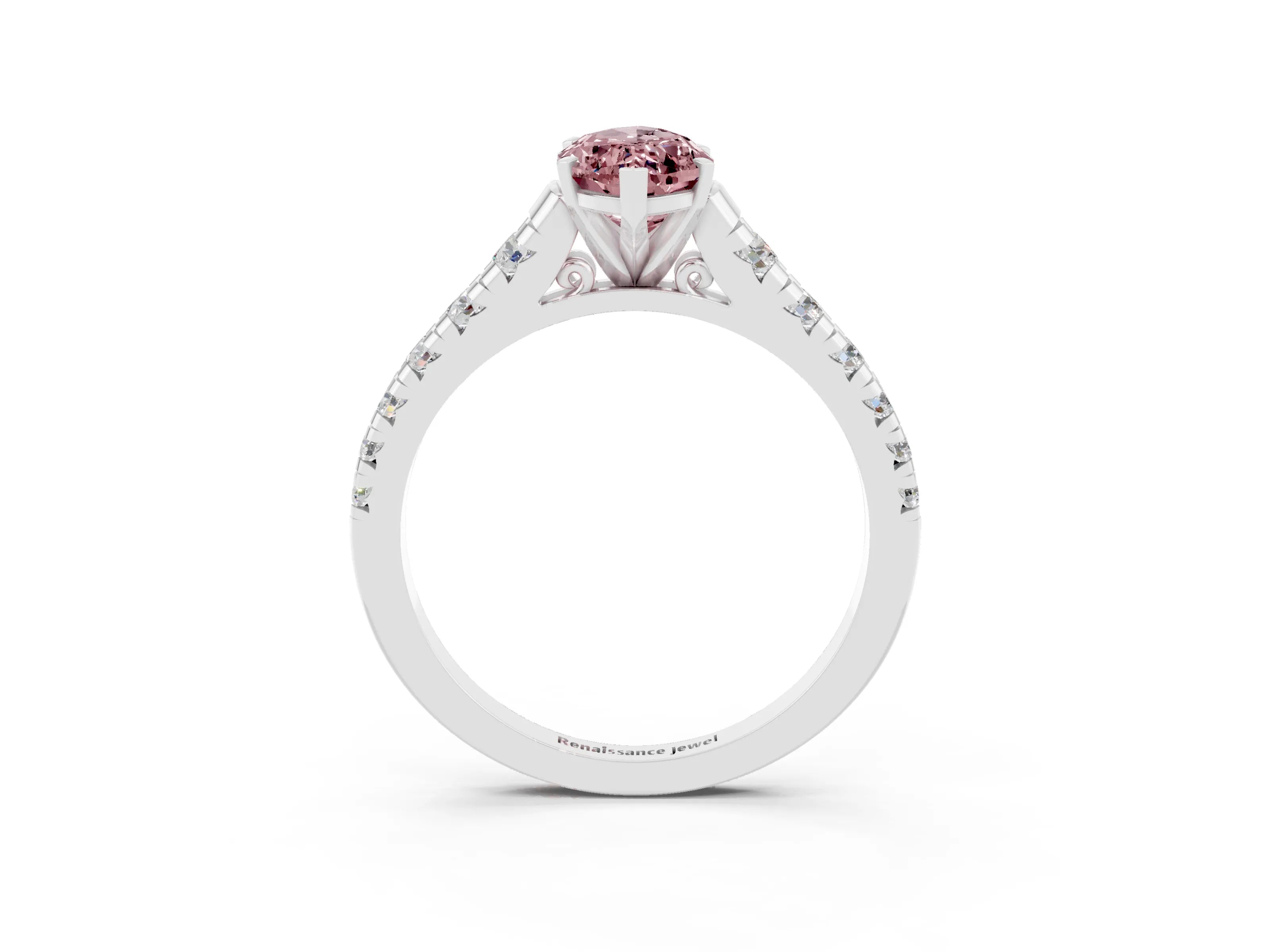 White gold Fancy White Marquise Cut Morganite Solitaire Ring with Cathedral Setting and Pavé Band_3