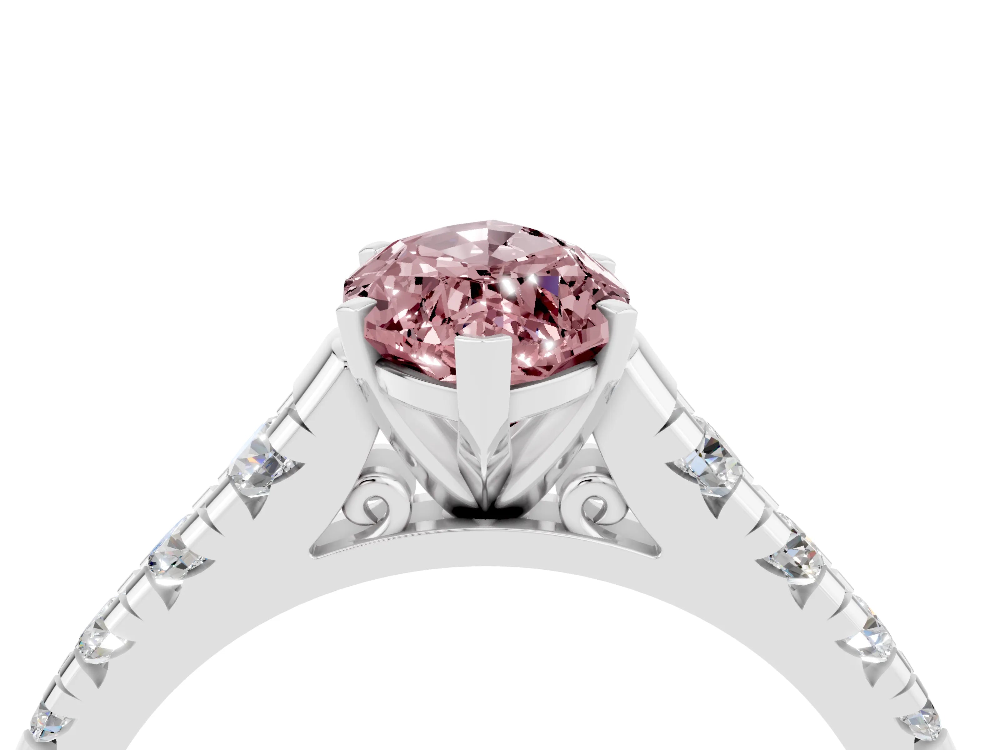 White gold Fancy White Marquise Cut Morganite Solitaire Ring with Cathedral Setting and Pavé Band_4