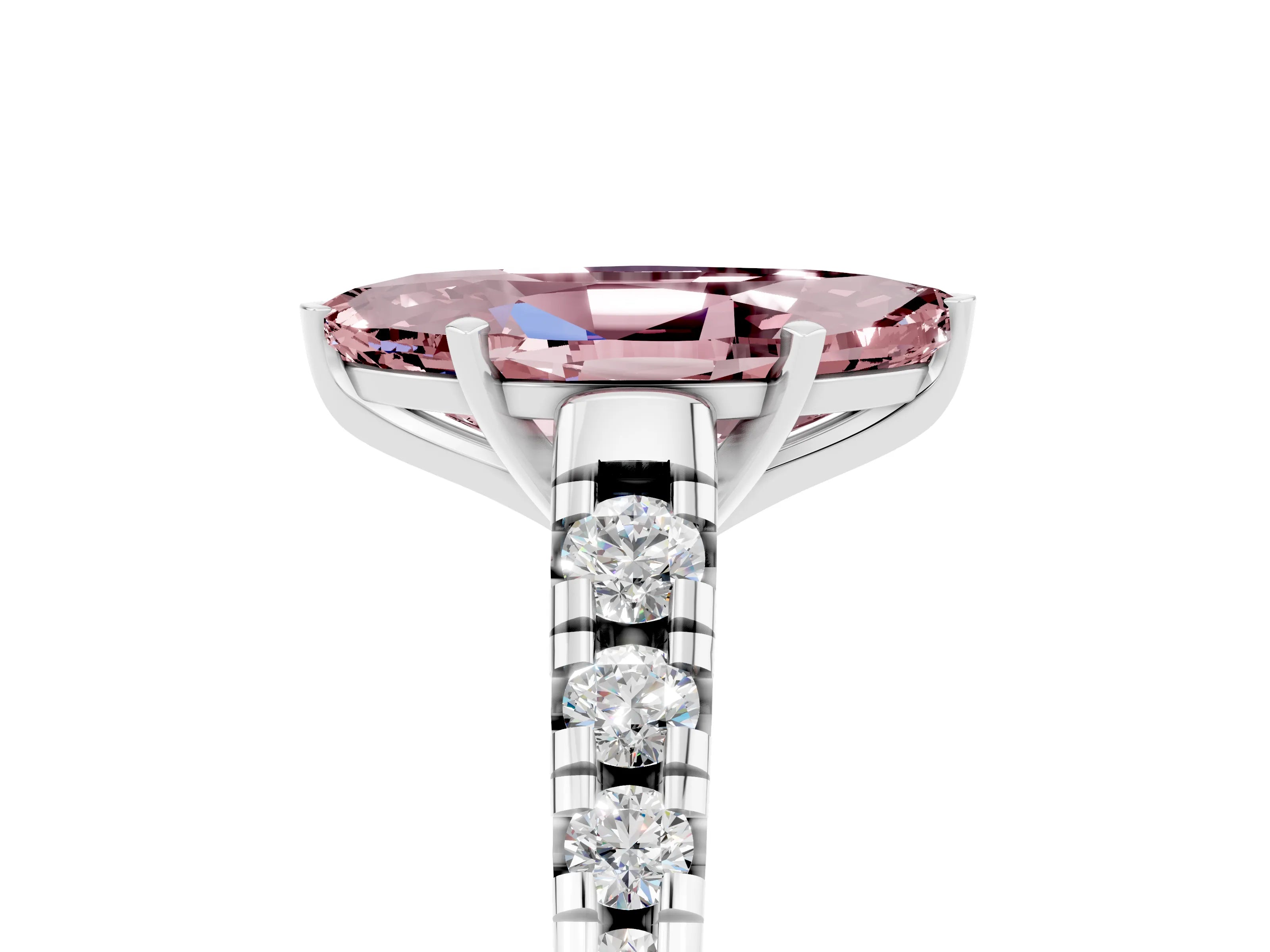 White gold Fancy White Marquise Cut Morganite Solitaire Ring with Cathedral Setting and Pavé Band_5