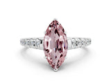 White gold Fancy White Marquise Cut Morganite Solitaire Ring with Cathedral Setting and Pavé Band