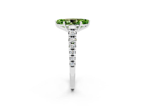 White gold Fancy White Marquise Cut Peridot Solitaire Ring with Cathedral Setting and Pavé Band_2