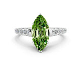 White gold Fancy White Marquise Cut Peridot Solitaire Ring with Cathedral Setting and Pavé Band
