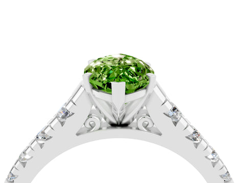 White gold Fancy White Marquise Cut Peridot Solitaire Ring with Cathedral Setting and Pavé Band_4